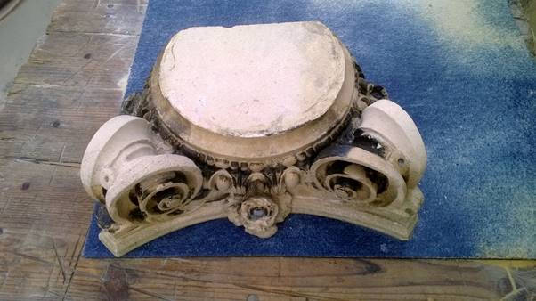 Torc Cleaning of Stone Capitals - Before CleaningImage with link to high resolution version